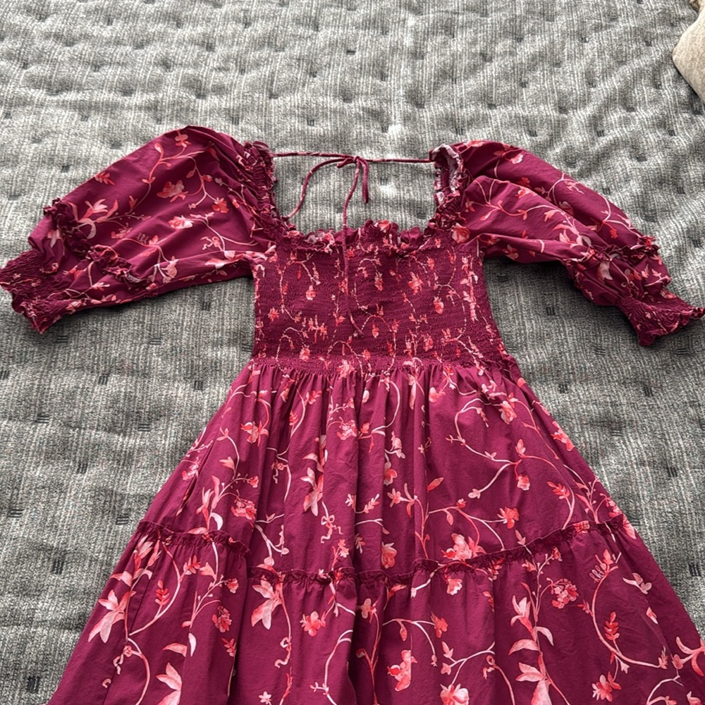 Hill House Nesli Nap Dress in Burgundy Botanical - Picture 2 of 6